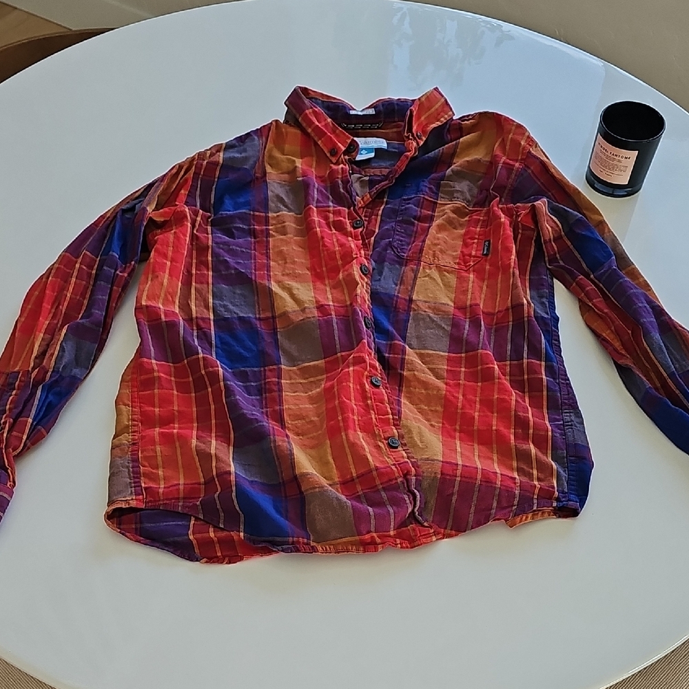 Columbia  Plaid Button Down Shirt - Red, Blue, Orange